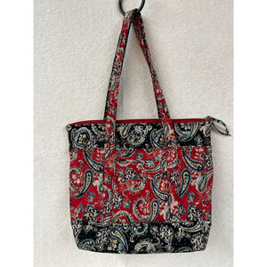 Women's Lily Waters Tote Bag One Size‎ Red Black Paisley, Preowned